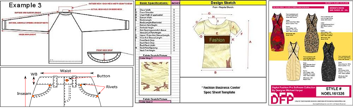 fashion line sheets, fashion spec sheets technical fashion sketch made with fashion design software 